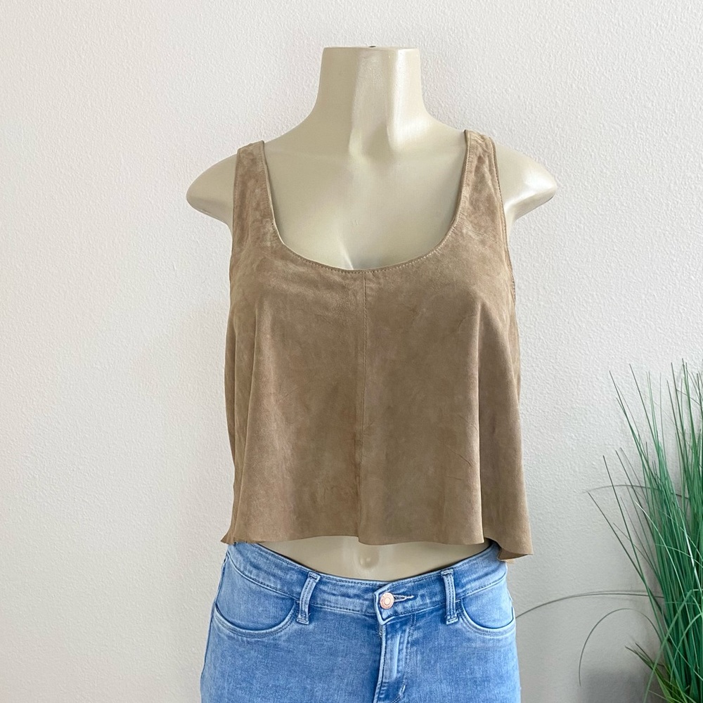 Wink Suede-Look Taupe Cropped Tank Top